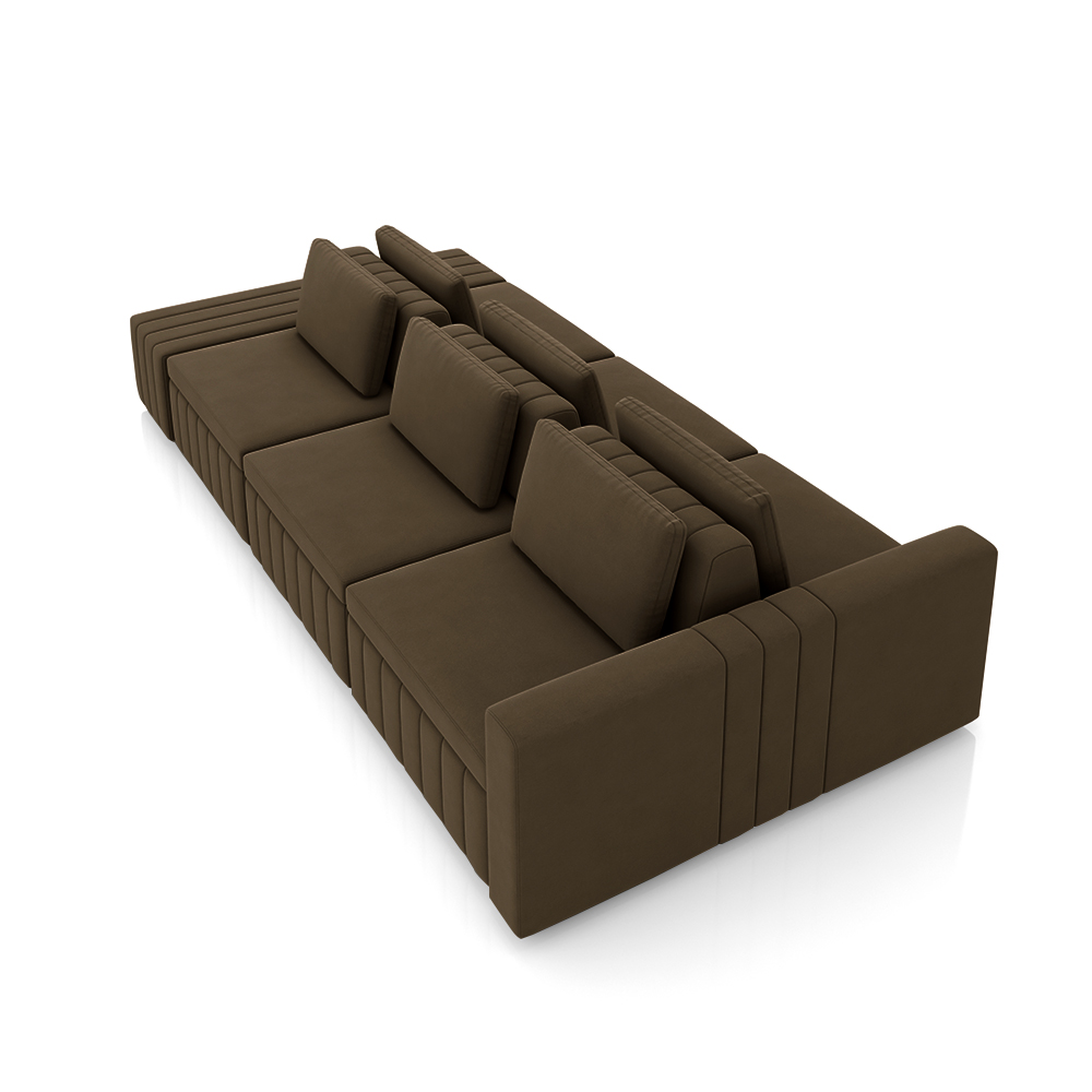Sofá Ilha com Encosto e Almofadas Móveis Olimpo 365cm Modulado Veludo Marrom G45 - Gran Belo