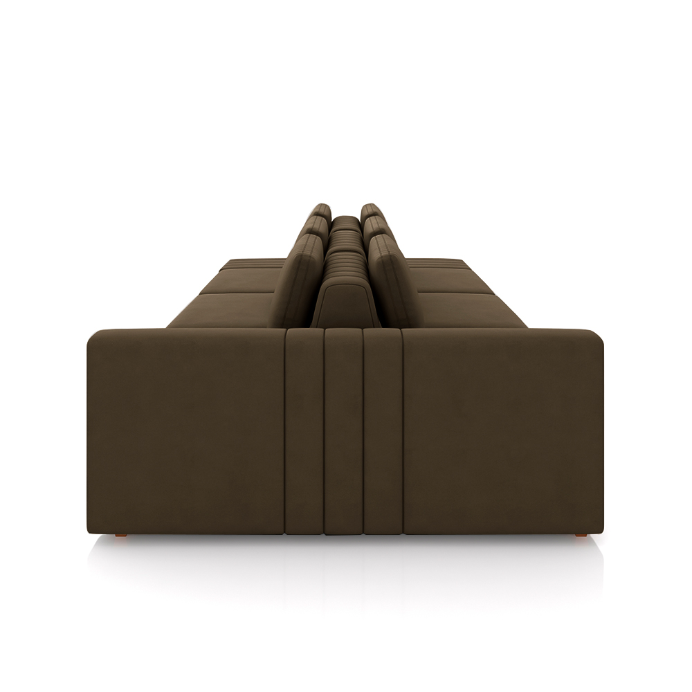 Sofá Ilha com Encosto e Almofadas Móveis Olimpo 365cm Modulado Veludo Marrom G45 - Gran Belo
