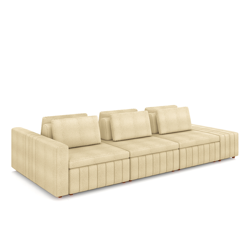 Sofá Ilha com Encosto e Almofadas Móveis Olimpo 395cm Modulado Bouclê Bege G45 - Gran Belo