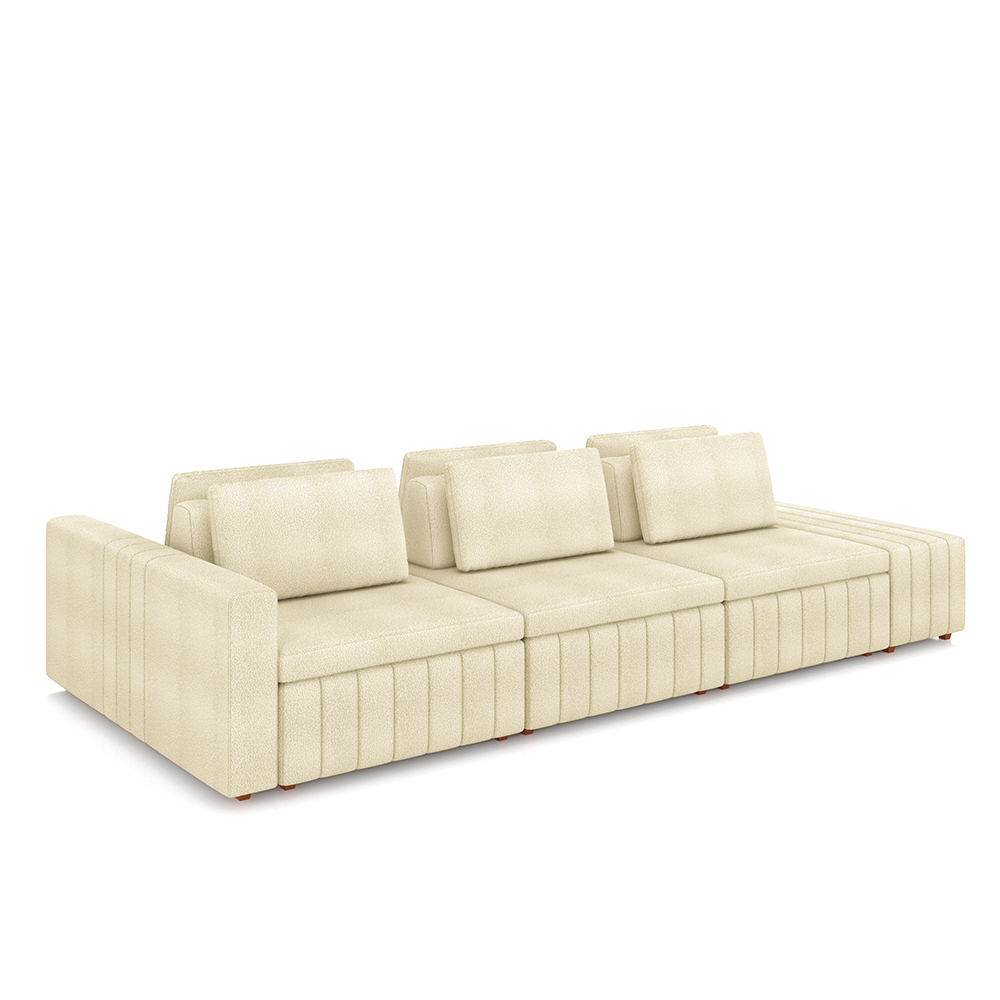 Sofá Ilha com Encosto e Almofadas Móveis Olimpo 395cm Modulado Bouclê Off White G45 - Gran Belo