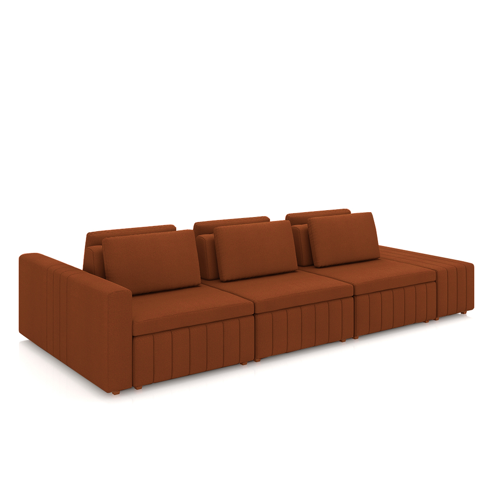Sofá Ilha com Encosto e Almofadas Móveis Olimpo 395cm Modulado Linho Terracota G45 - Gran Belo