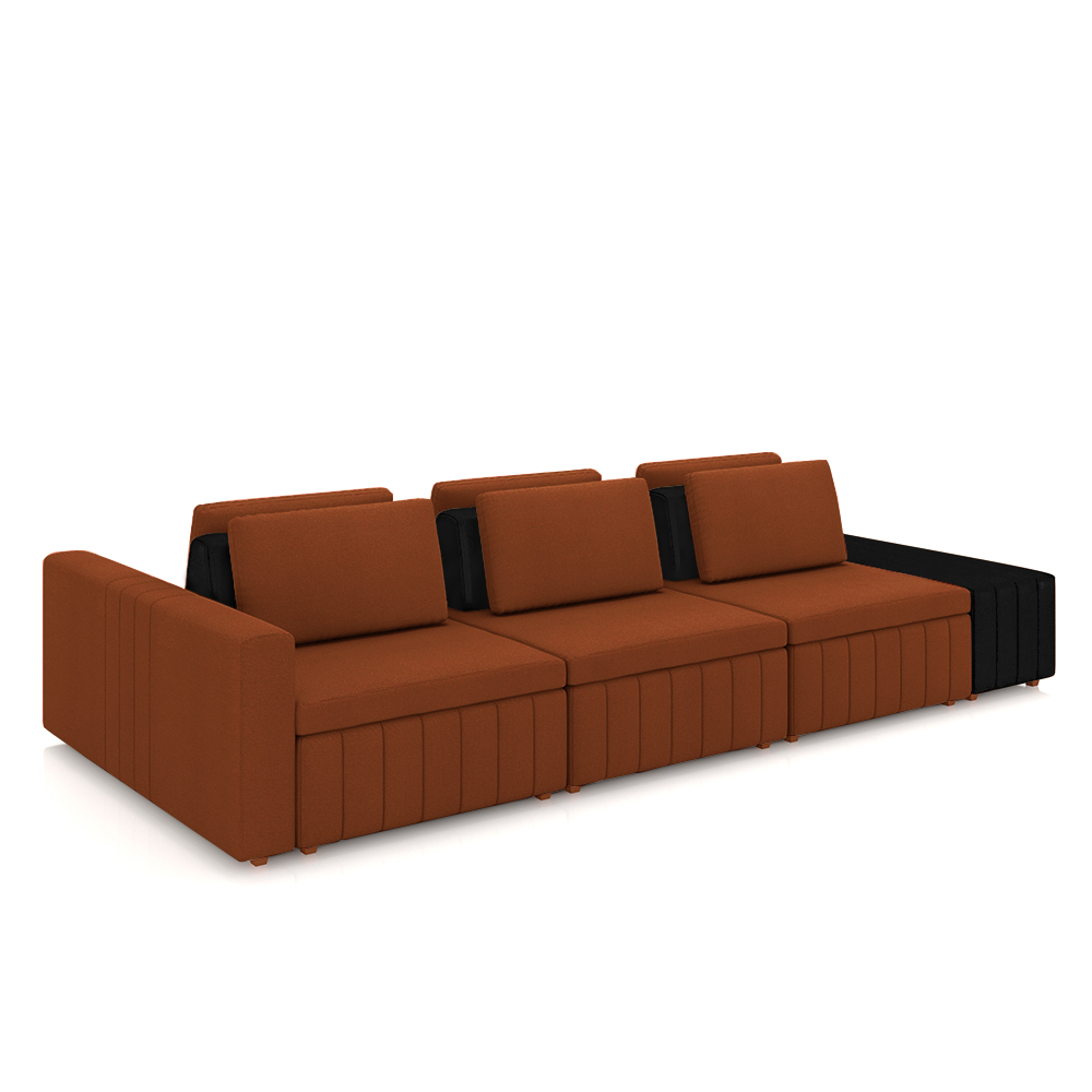 Sofá Ilha com Encosto e Almofadas Móveis Olimpo 395cm Modulado Linho/PU Terracota/Preto G45 - Gran Belo
