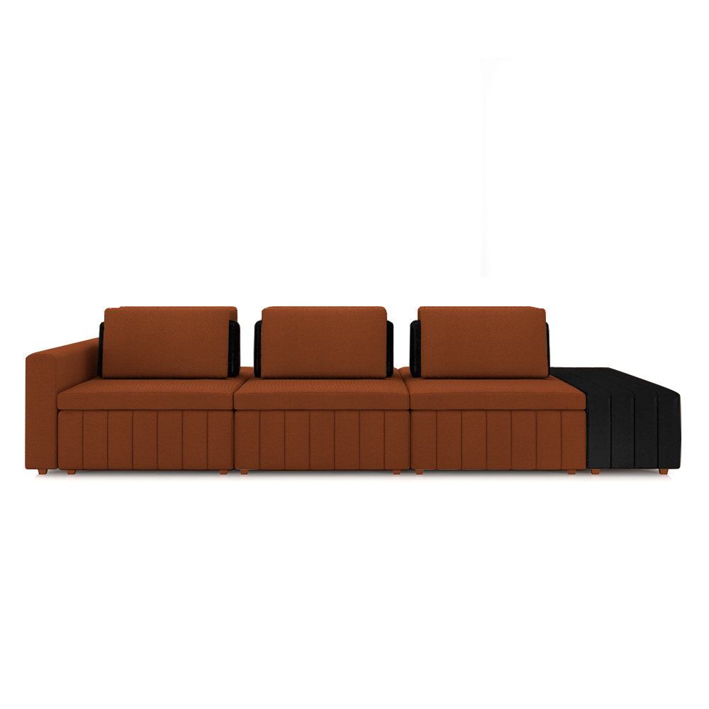 Sofá Ilha com Encosto e Almofadas Móveis Olimpo 395cm Modulado Linho/PU Terracota/Preto G45 - Gran Belo