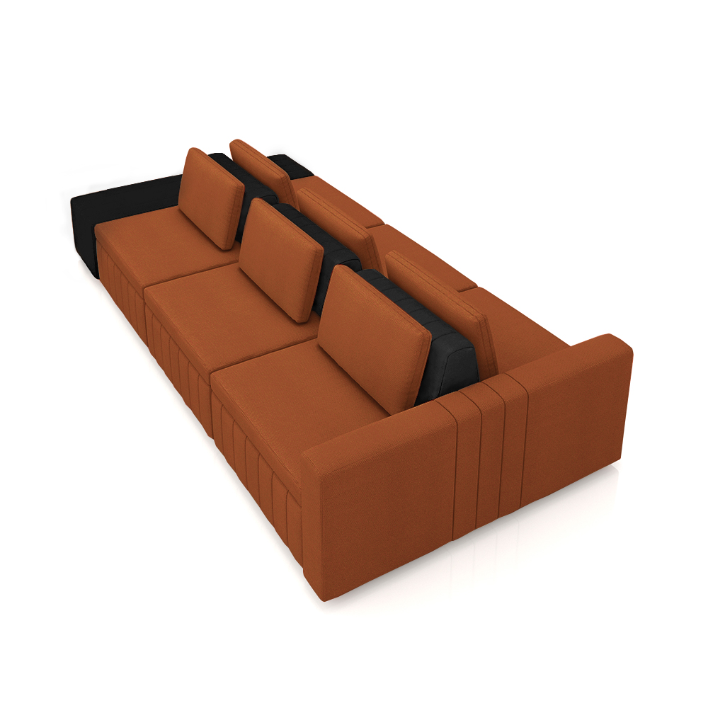 Sofá Ilha com Encosto e Almofadas Móveis Olimpo 395cm Modulado Linho/PU Terracota/Preto G45 - Gran Belo