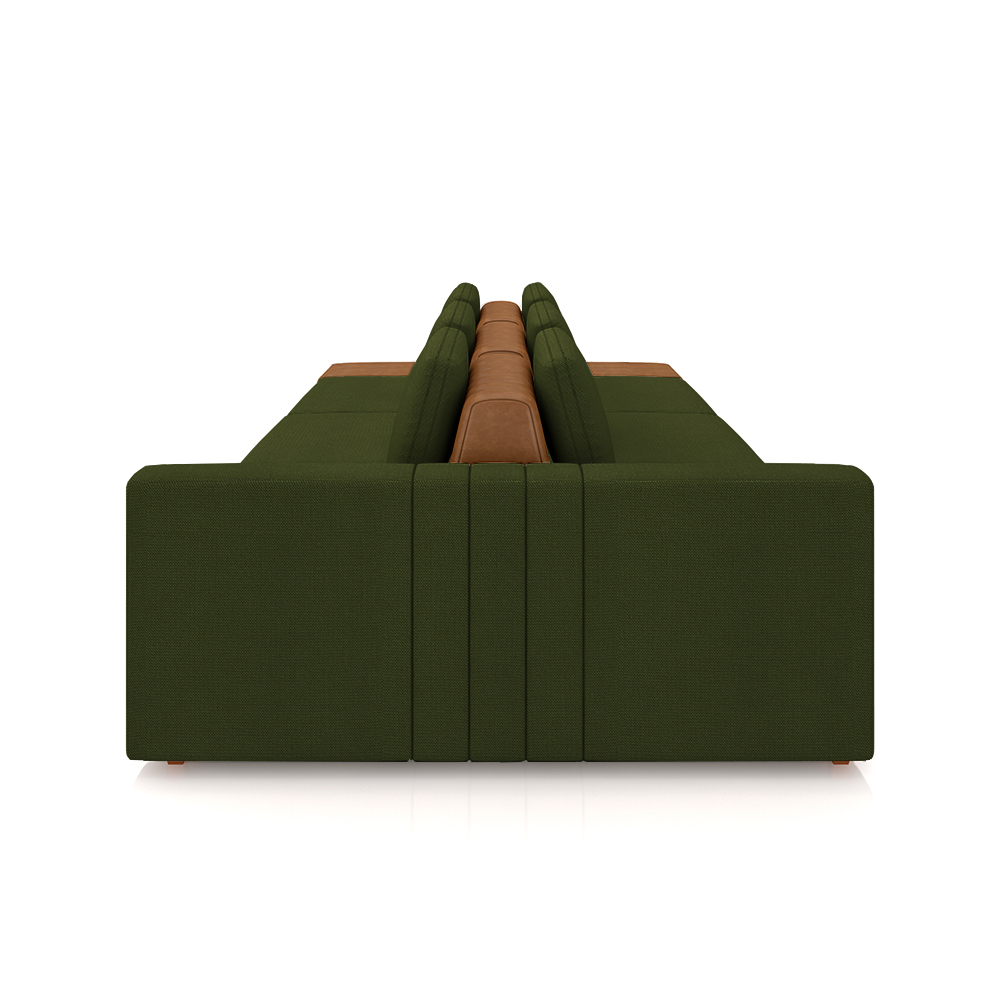 Sofá Ilha com Encosto e Almofadas Móveis Olimpo 395cm Modulado Linho/PU Verde/Caramelo G45 - Gran Belo