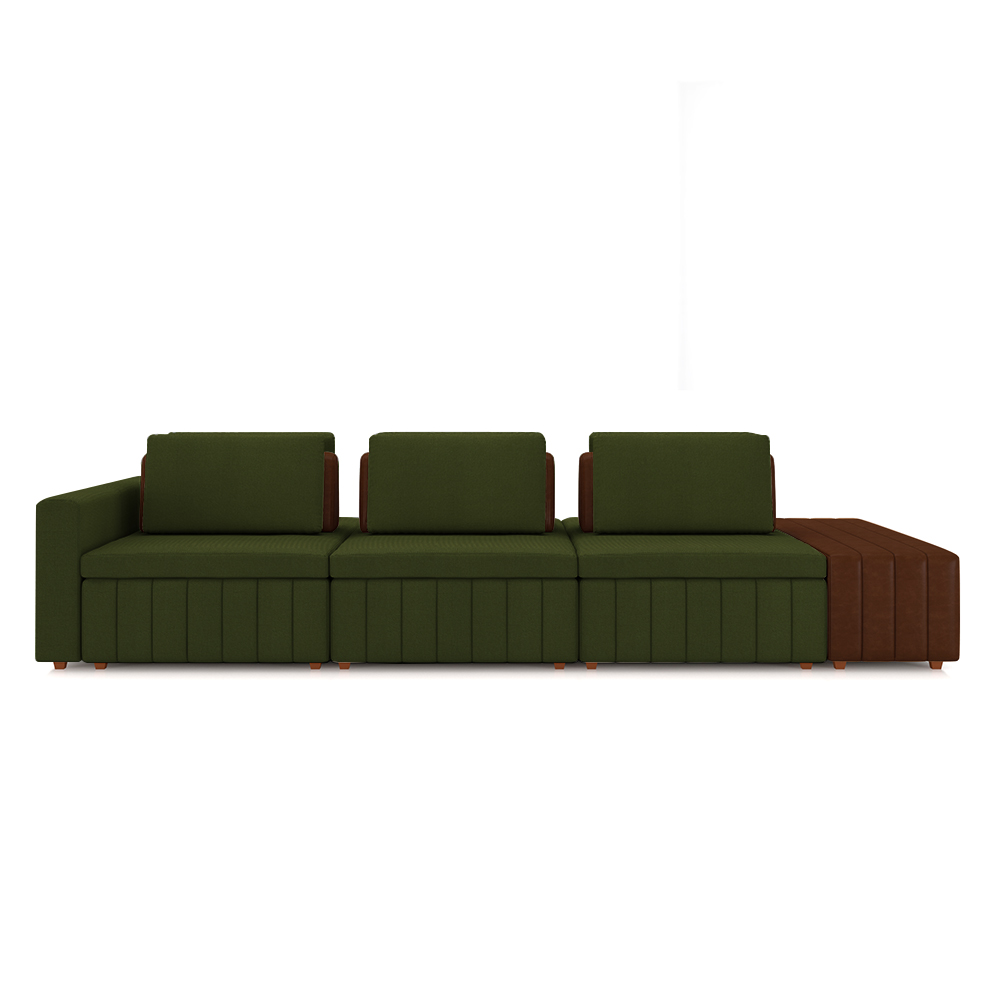 Sofá Ilha com Encosto e Almofadas Móveis Olimpo 395cm Modulado Linho/PU Verde/Marrom G45 - Gran Belo