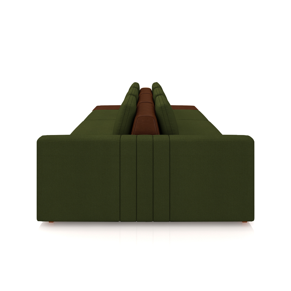 Sofá Ilha com Encosto e Almofadas Móveis Olimpo 395cm Modulado Linho/PU Verde/Marrom G45 - Gran Belo