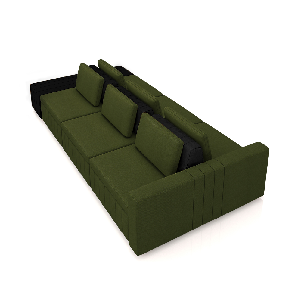 Sofá Ilha com Encosto e Almofadas Móveis Olimpo 395cm Modulado Linho/PU Verde/Preto G45 - Gran Belo