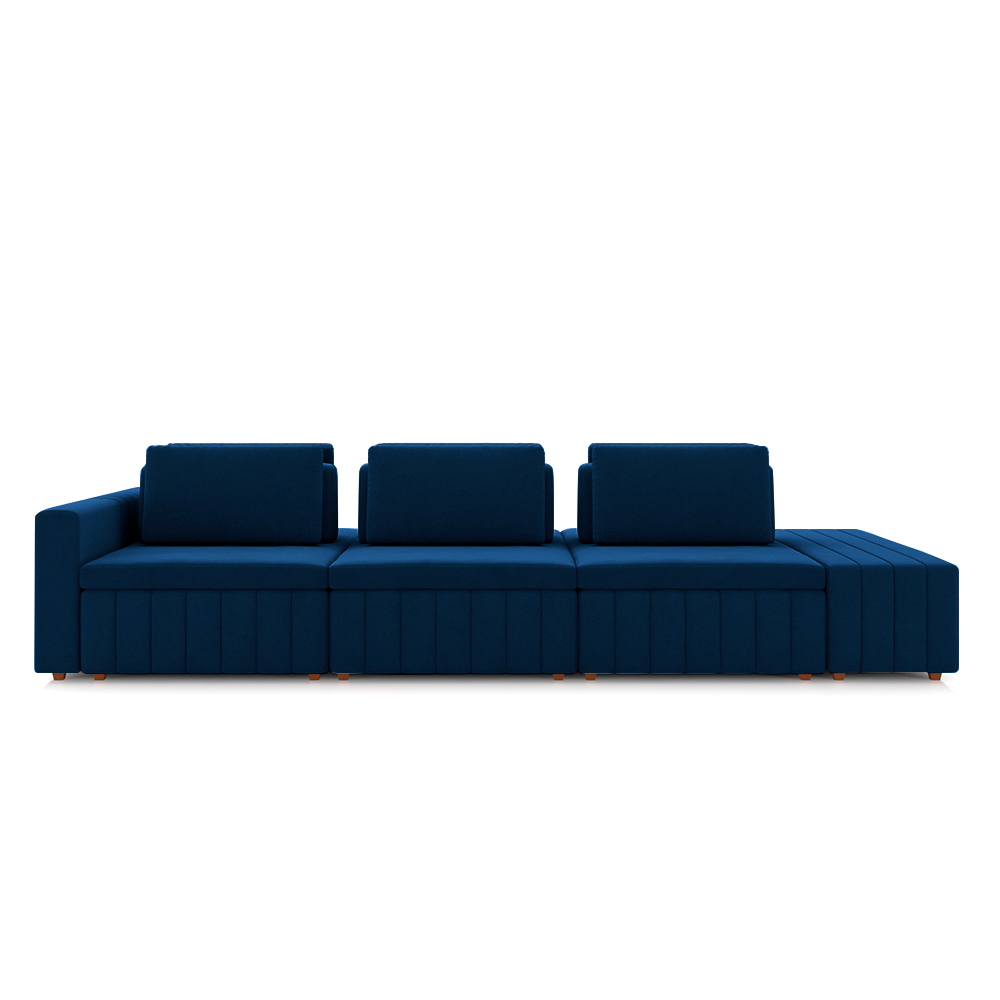 Sofá Ilha com Encosto e Almofadas Móveis Olimpo 395cm Modulado Veludo Azul Marinho G45 - Gran Belo