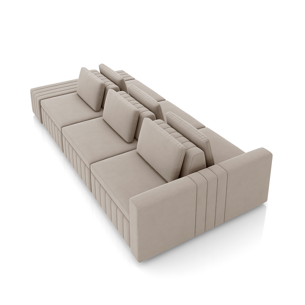 Sofá Ilha com Encosto e Almofadas Móveis Olimpo 395cm Modulado Veludo Bege G45 - Gran Belo