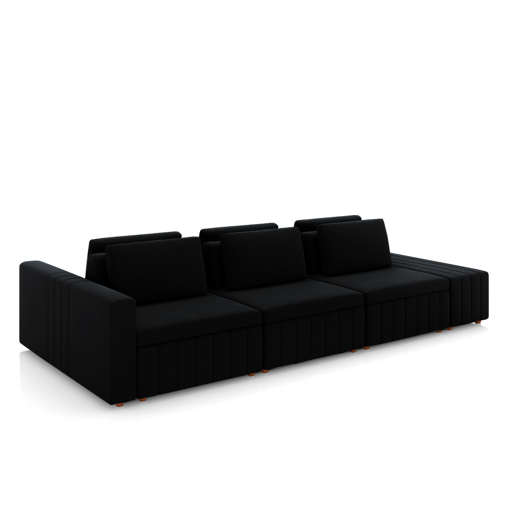 Sofá Ilha com Encosto e Almofadas Móveis Olimpo 395cm Modulado Veludo Preto G45 - Gran Belo