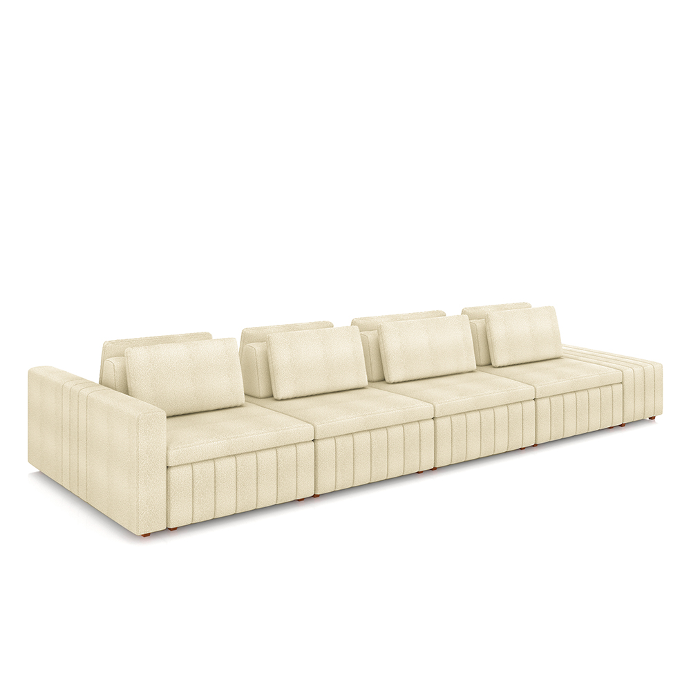 Sofá Ilha com Encosto e Almofadas Móveis Olimpo 425cm Modulado Bouclê Off White G45 - Gran Belo