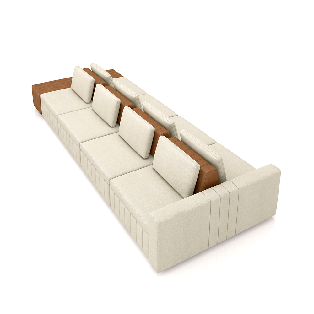 Sofá Ilha com Encosto e Almofadas Móveis Olimpo 425cm Modulado Linho/PU Bege/Caramelo G45 - Gran Belo