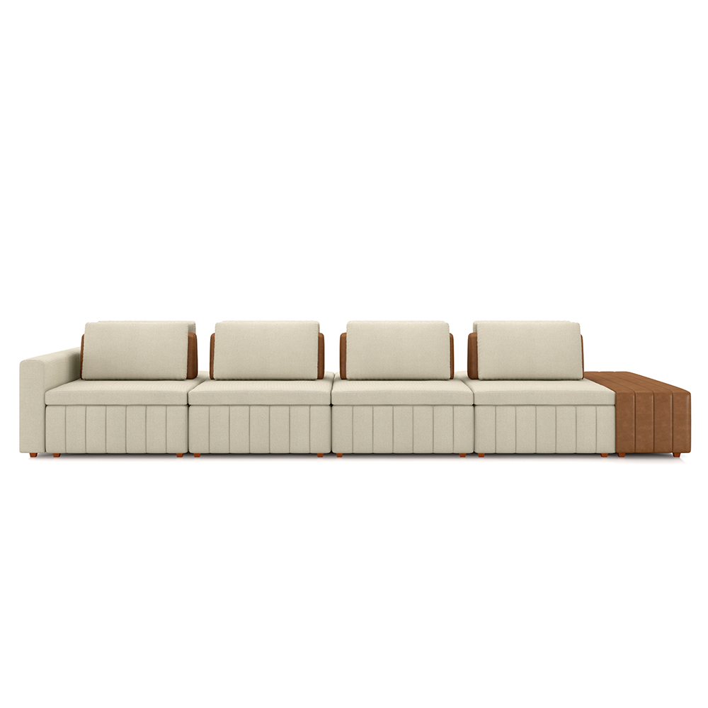 Sofá Ilha com Encosto e Almofadas Móveis Olimpo 425cm Modulado Linho/PU Bege/Caramelo G45 - Gran Belo