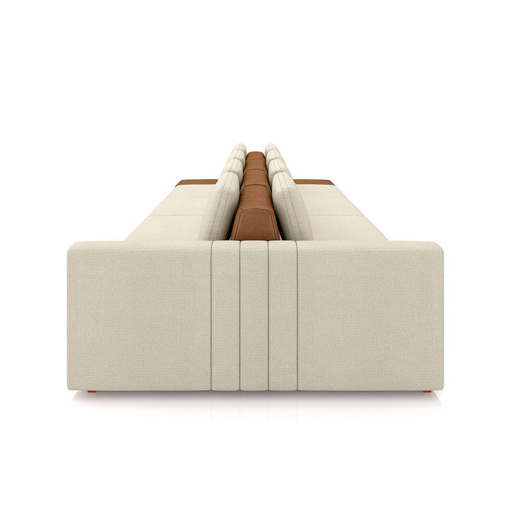 Sofá Ilha com Encosto e Almofadas Móveis Olimpo 425cm Modulado Linho/PU Bege/Caramelo G45 - Gran Belo