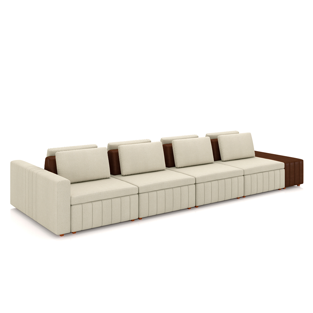 Sofá Ilha com Encosto e Almofadas Móveis Olimpo 425cm Modulado Linho/PU Bege/Marrom G45 - Gran Belo