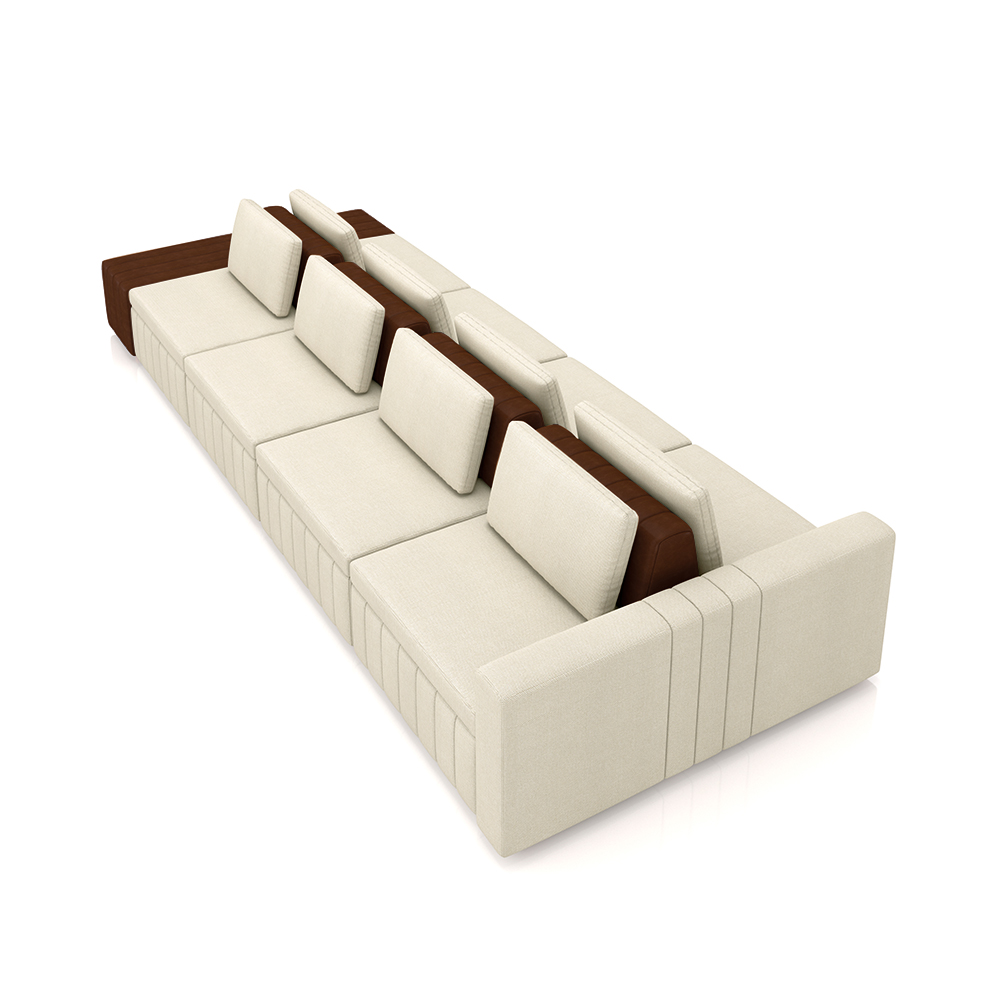 Sofá Ilha com Encosto e Almofadas Móveis Olimpo 425cm Modulado Linho/PU Bege/Marrom G45 - Gran Belo