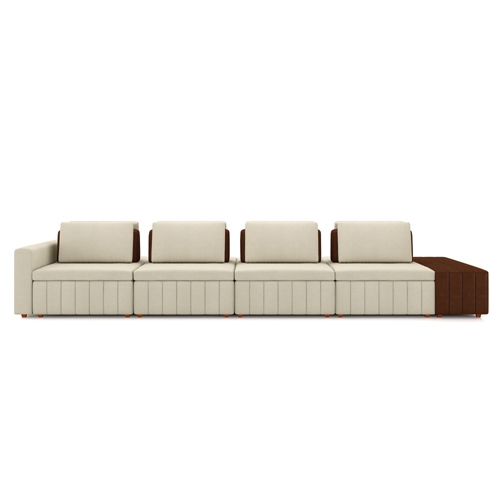 Sofá Ilha com Encosto e Almofadas Móveis Olimpo 425cm Modulado Linho/PU Bege/Marrom G45 - Gran Belo
