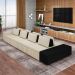 Sofá Ilha com Encosto e Almofadas Móveis Olimpo 425cm Modulado Linho/PU Bege/Preto G45 - Gran Belo