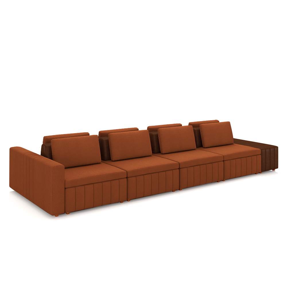 Sofá Ilha com Encosto e Almofadas Móveis Olimpo 425cm Modulado Linho/PU Terracota/Marrom G45 - Gran Belo