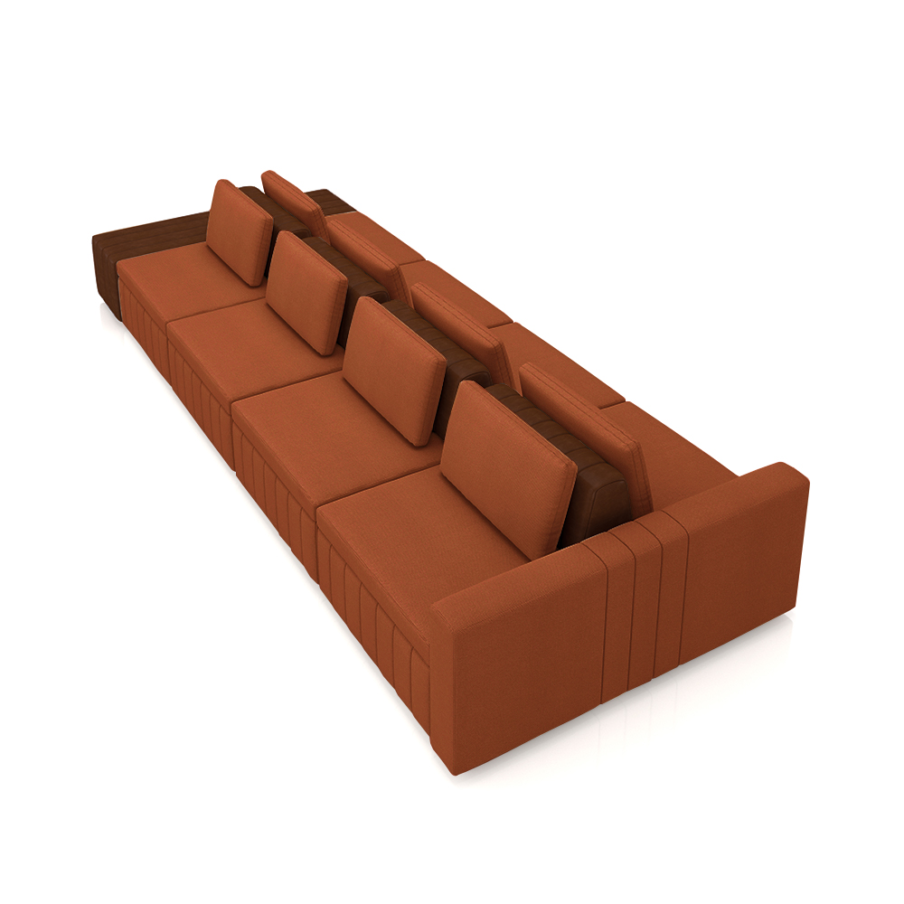 Sofá Ilha com Encosto e Almofadas Móveis Olimpo 425cm Modulado Linho/PU Terracota/Marrom G45 - Gran Belo