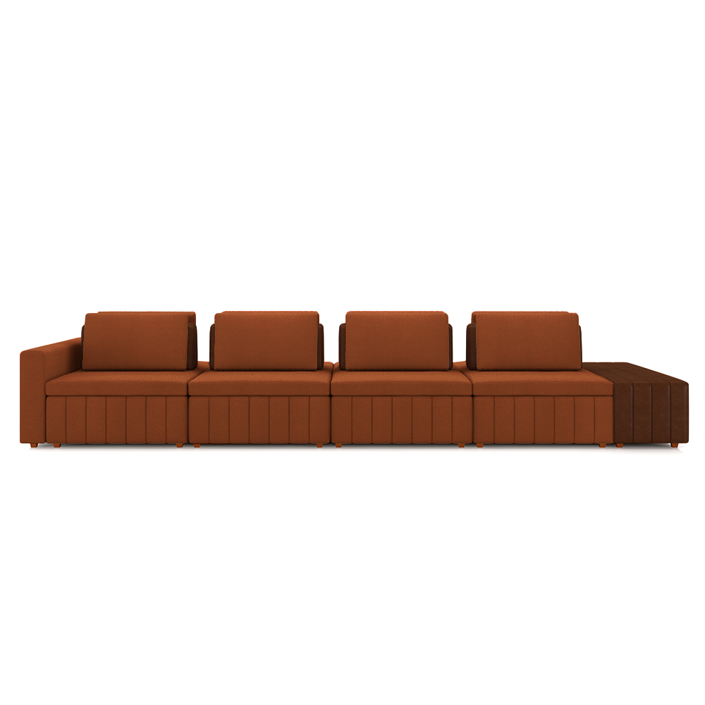 Sofá Ilha com Encosto e Almofadas Móveis Olimpo 425cm Modulado Linho/PU Terracota/Marrom G45 - Gran Belo