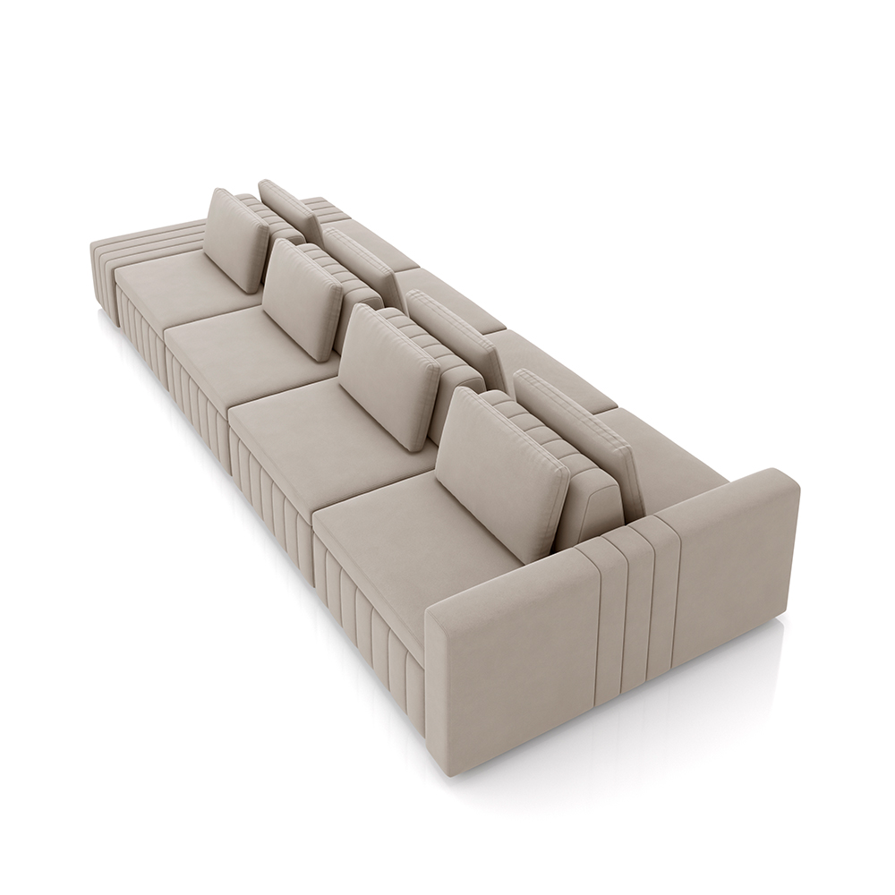 Sofá Ilha com Encosto e Almofadas Móveis Olimpo 425cm Modulado Veludo Bege G45 - Gran Belo
