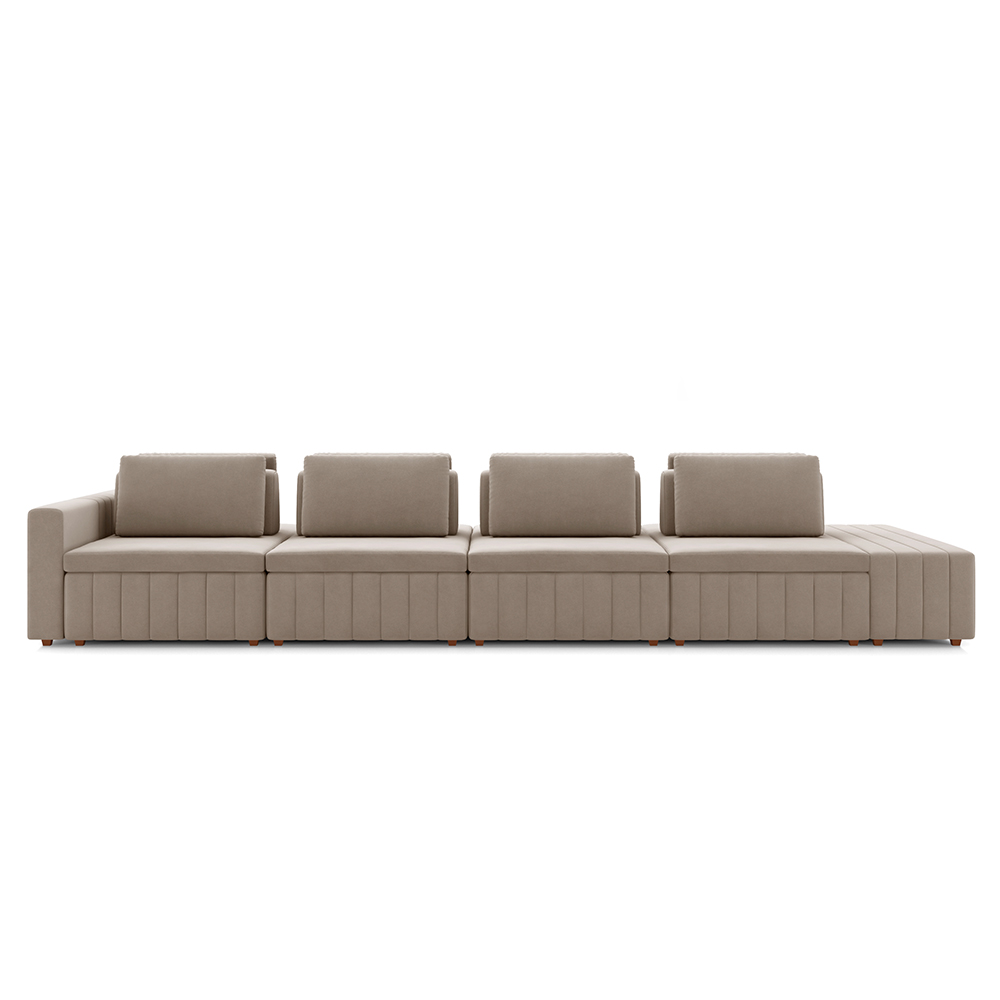 Sofá Ilha com Encosto e Almofadas Móveis Olimpo 425cm Modulado Veludo Bege G45 - Gran Belo