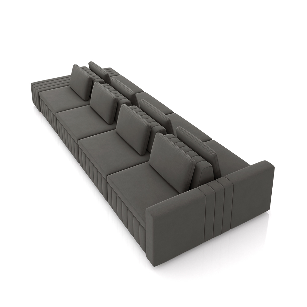 Sofá Ilha com Encosto e Almofadas Móveis Olimpo 425cm Modulado Veludo Grafite G45 - Gran Belo