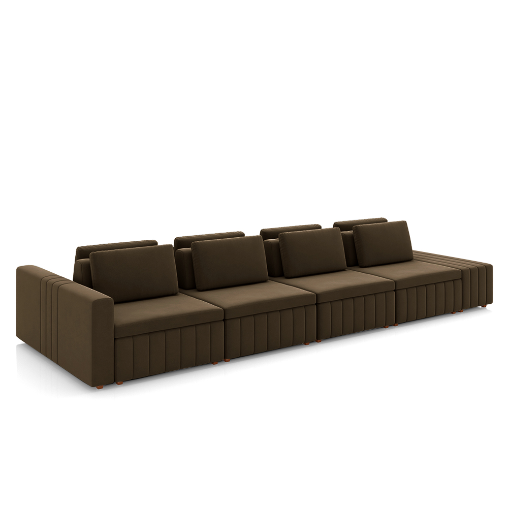 Sofá Ilha com Encosto e Almofadas Móveis Olimpo 425cm Modulado Veludo Marrom G45 - Gran Belo