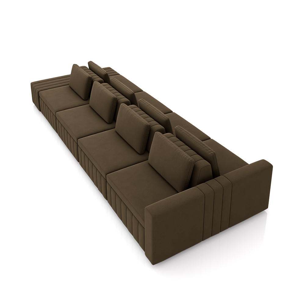 Sofá Ilha com Encosto e Almofadas Móveis Olimpo 425cm Modulado Veludo Marrom G45 - Gran Belo