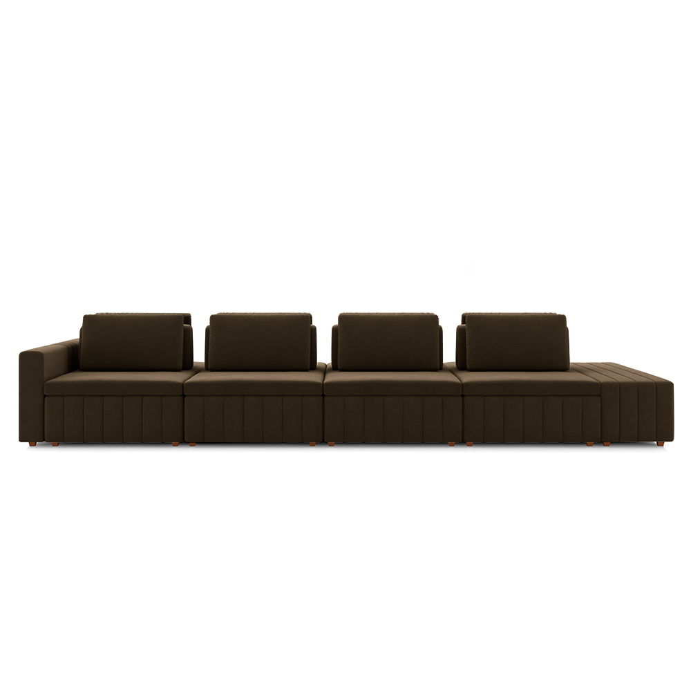 Sofá Ilha com Encosto e Almofadas Móveis Olimpo 425cm Modulado Veludo Marrom G45 - Gran Belo