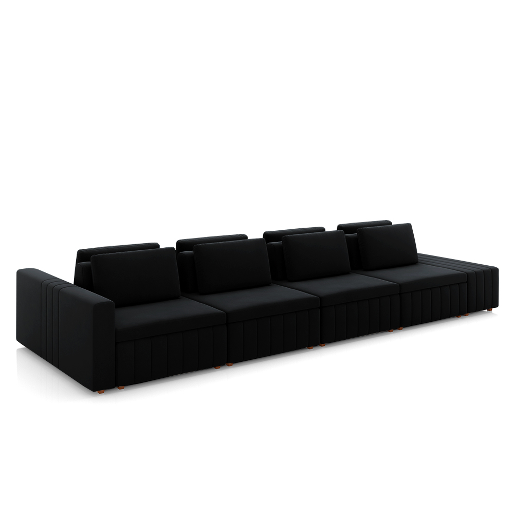 Sofá Ilha com Encosto e Almofadas Móveis Olimpo 425cm Modulado Veludo Preto G45 - Gran Belo