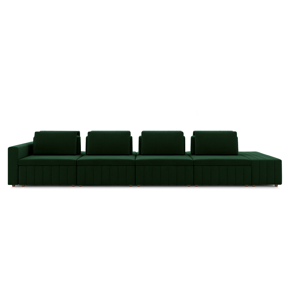 Sofá Ilha com Encosto e Almofadas Móveis Olimpo 425cm Modulado Veludo Verde G45 - Gran Belo