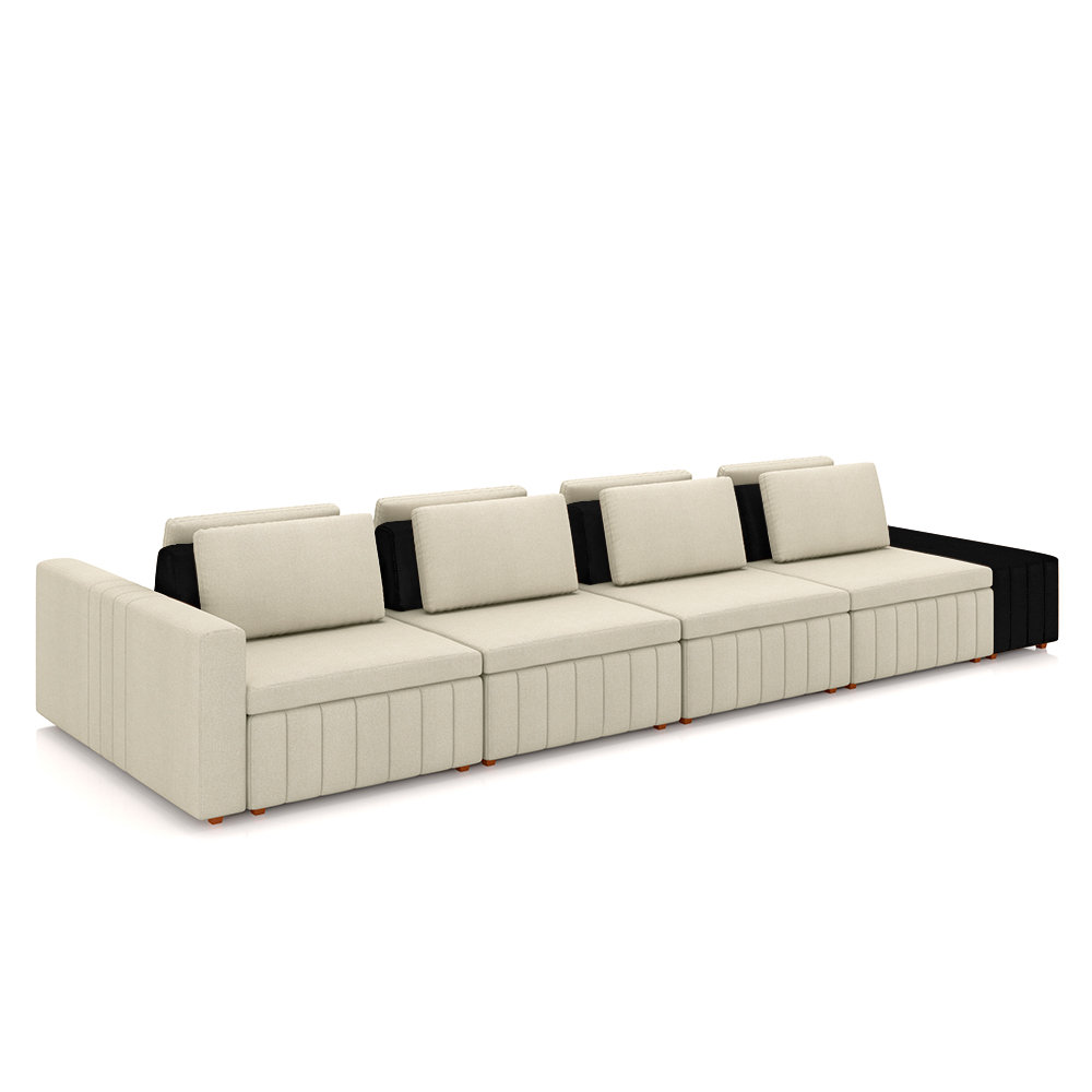 Sofá Ilha com Encosto e Almofadas Móveis Olimpo 465cm Modulado Linho/PU Bege/Preto G45 - Gran Belo