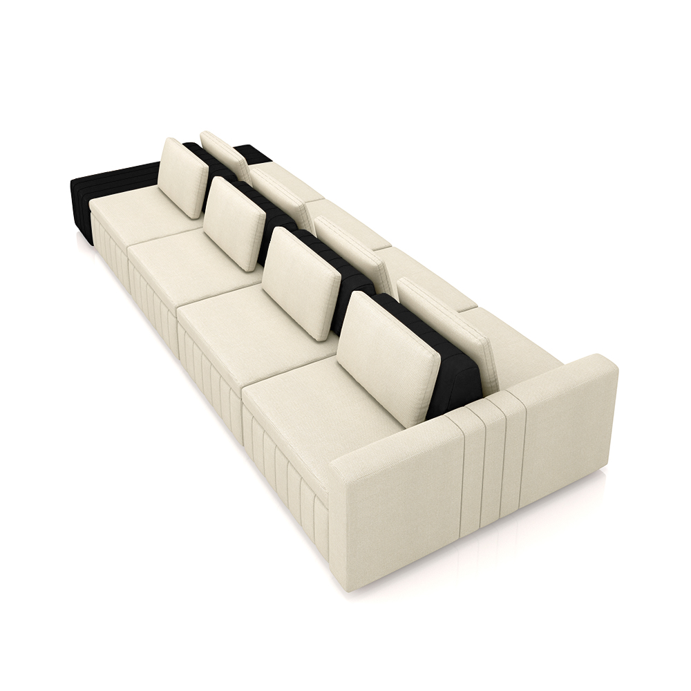 Sofá Ilha com Encosto e Almofadas Móveis Olimpo 465cm Modulado Linho/PU Bege/Preto G45 - Gran Belo