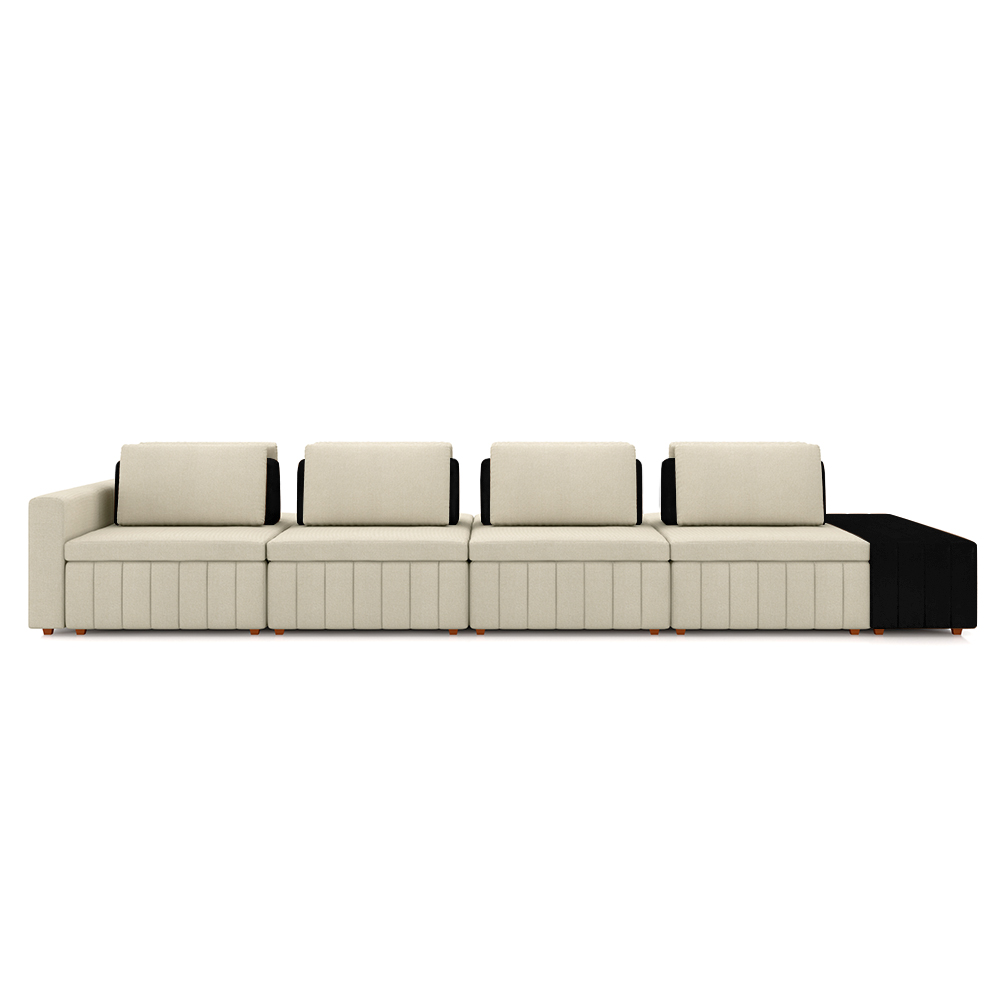 Sofá Ilha com Encosto e Almofadas Móveis Olimpo 465cm Modulado Linho/PU Bege/Preto G45 - Gran Belo