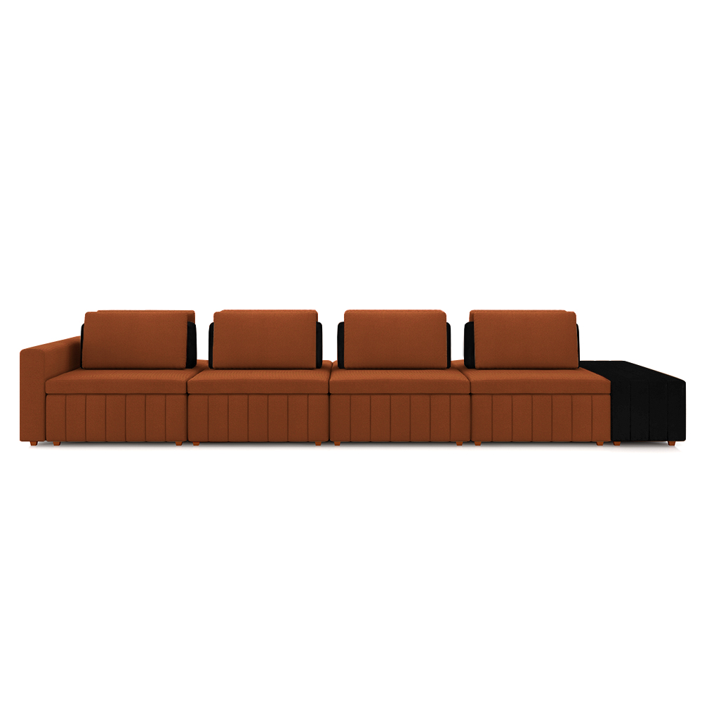 Sofá Ilha com Encosto e Almofadas Móveis Olimpo 465cm Modulado Linho/PU Terracota/Preto G45 - Gran Belo