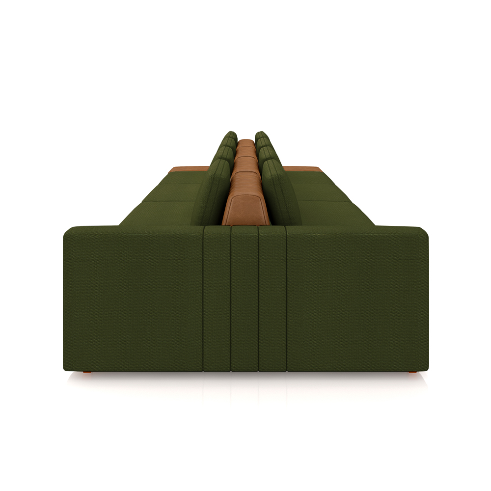 Sofá Ilha com Encosto e Almofadas Móveis Olimpo 465cm Modulado Linho/PU Verde/Caramelo G45 - Gran Belo