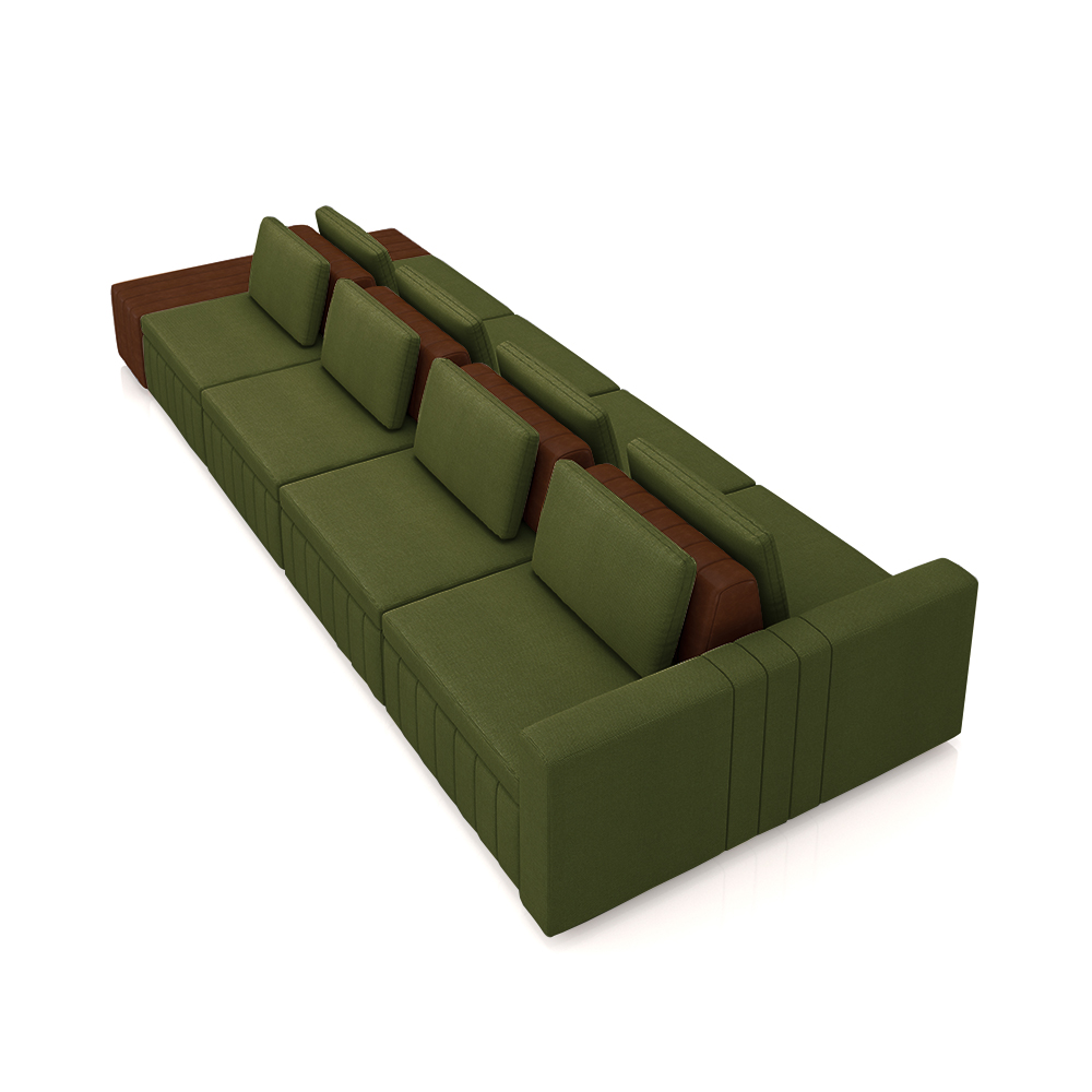 Sofá Ilha com Encosto e Almofadas Móveis Olimpo 465cm Modulado Linho/PU Verde/Marrom G45 - Gran Belo