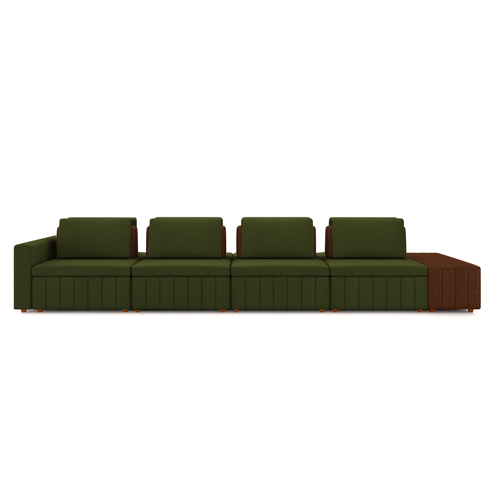 Sofá Ilha com Encosto e Almofadas Móveis Olimpo 465cm Modulado Linho/PU Verde/Marrom G45 - Gran Belo