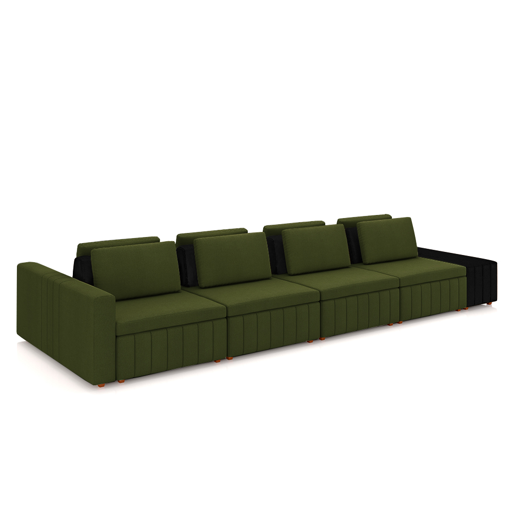 Sofá Ilha com Encosto e Almofadas Móveis Olimpo 465cm Modulado Linho/PU Verde/Preto G45 - Gran Belo