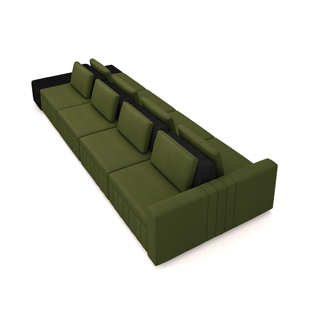 Sofá Ilha com Encosto e Almofadas Móveis Olimpo 465cm Modulado Linho/PU Verde/Preto G45 - Gran Belo