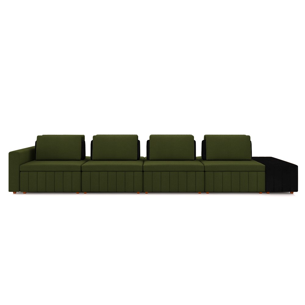 Sofá Ilha com Encosto e Almofadas Móveis Olimpo 465cm Modulado Linho/PU Verde/Preto G45 - Gran Belo