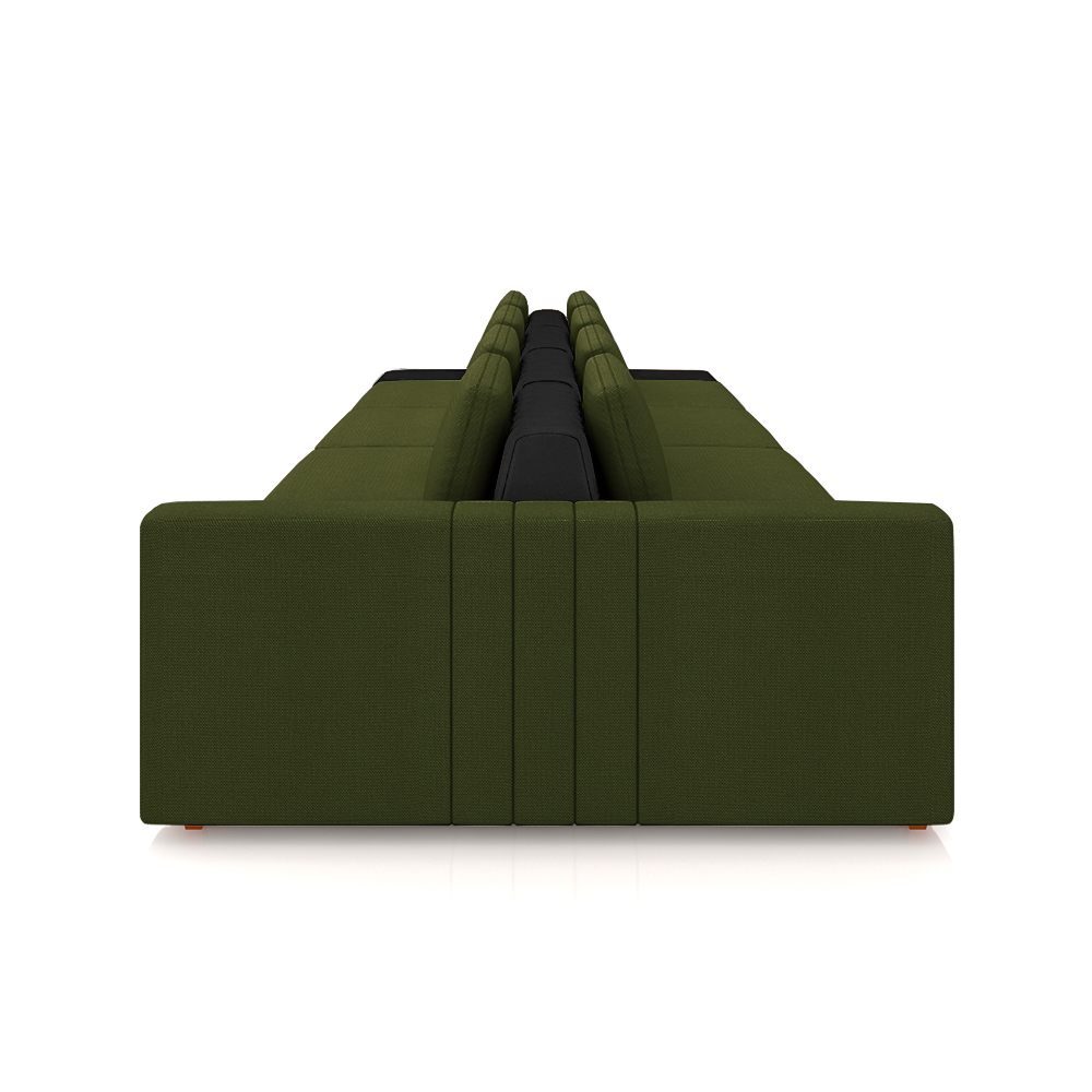 Sofá Ilha com Encosto e Almofadas Móveis Olimpo 465cm Modulado Linho/PU Verde/Preto G45 - Gran Belo