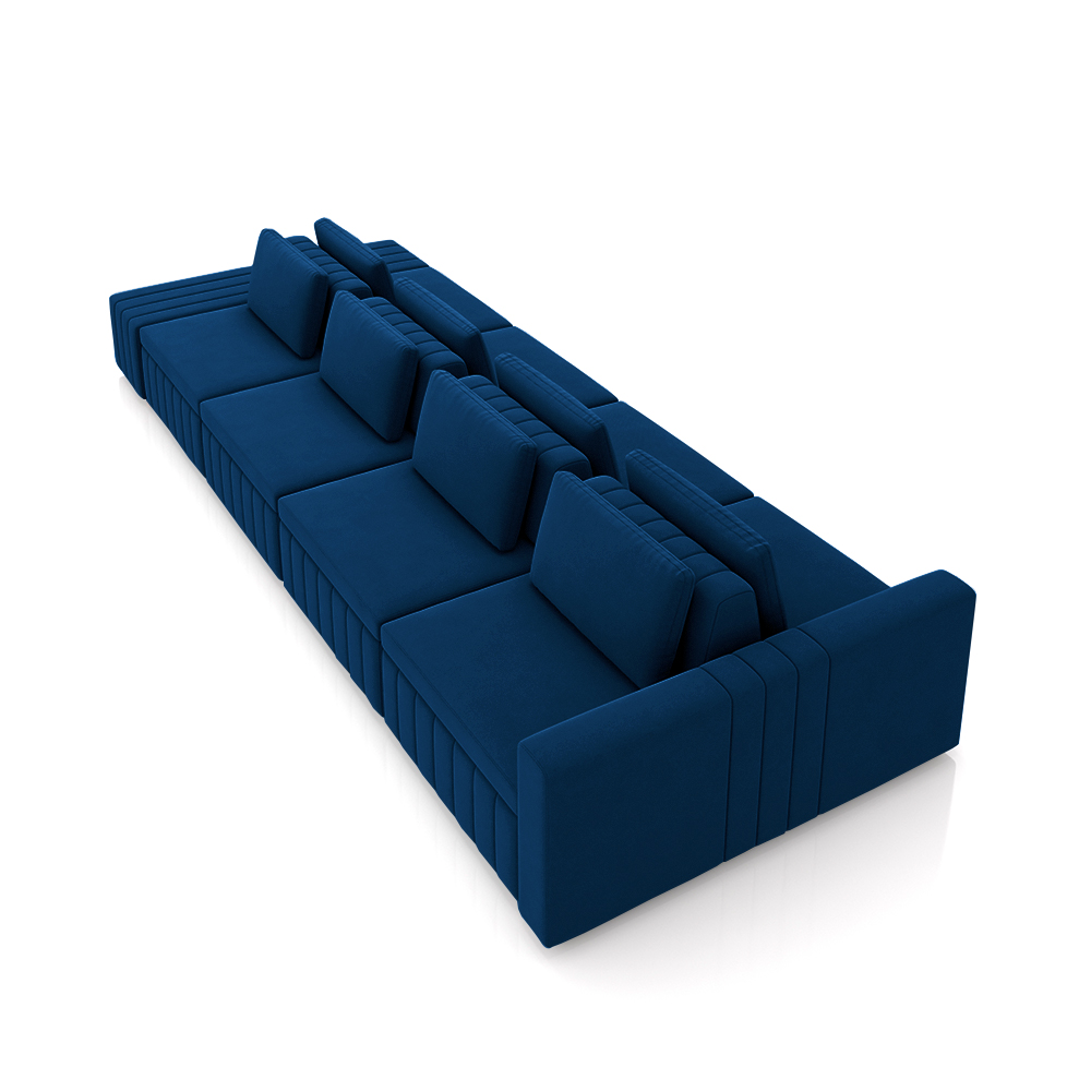 Sofá Ilha com Encosto e Almofadas Móveis Olimpo 465cm Modulado Veludo Azul Marinho G45 - Gran Belo