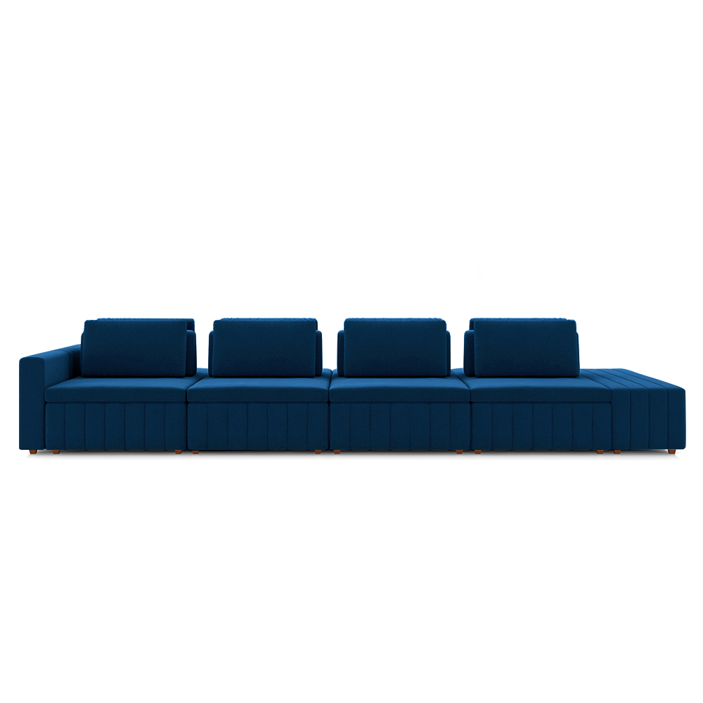 Sofá Ilha com Encosto e Almofadas Móveis Olimpo 465cm Modulado Veludo Azul Marinho G45 - Gran Belo