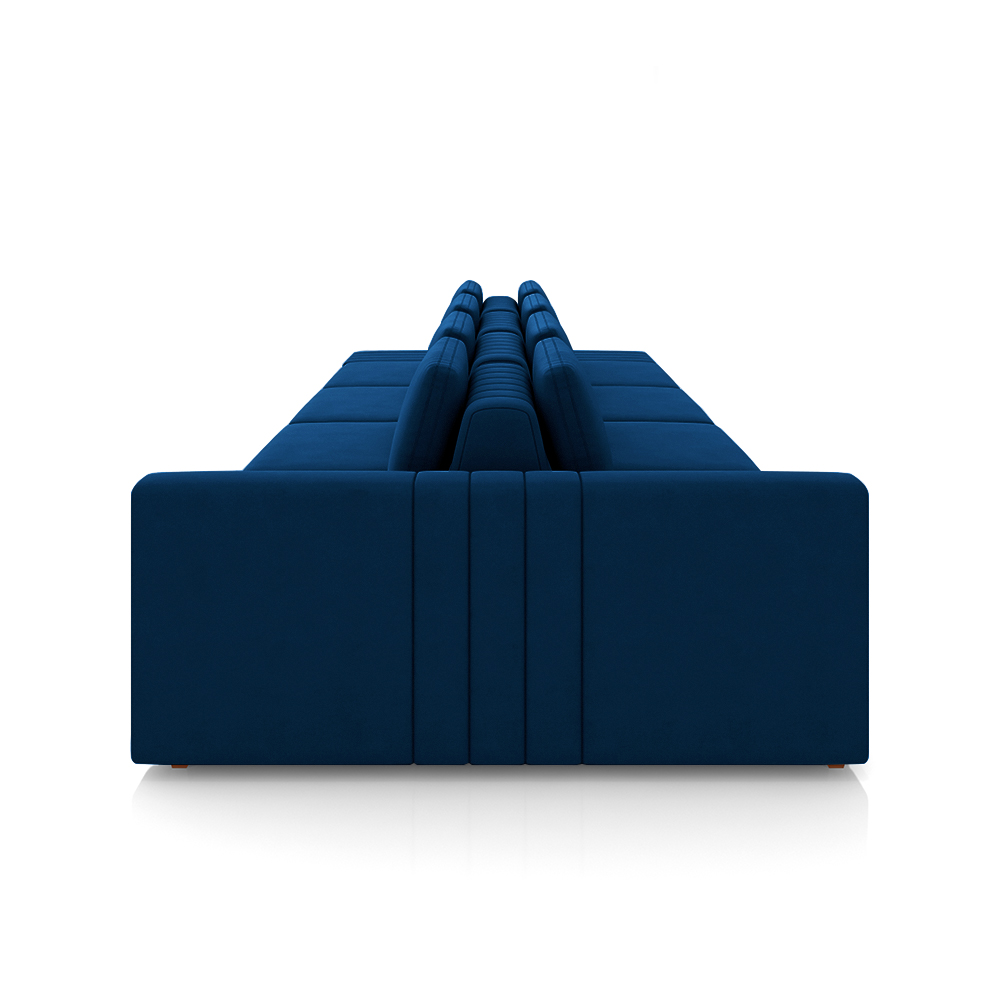 Sofá Ilha com Encosto e Almofadas Móveis Olimpo 465cm Modulado Veludo Azul Marinho G45 - Gran Belo