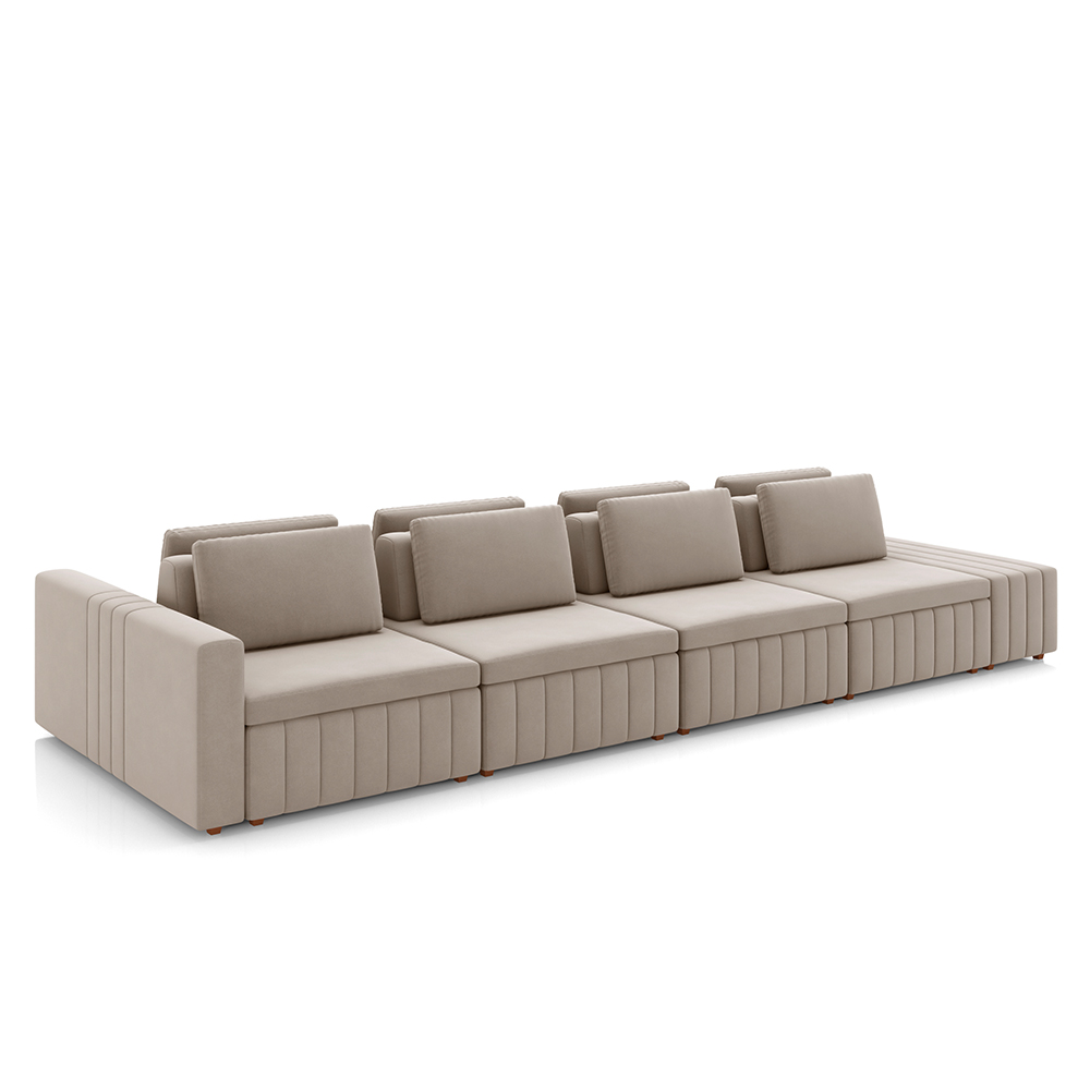 Sofá Ilha com Encosto e Almofadas Móveis Olimpo 465cm Modulado Veludo Bege G45 - Gran Belo