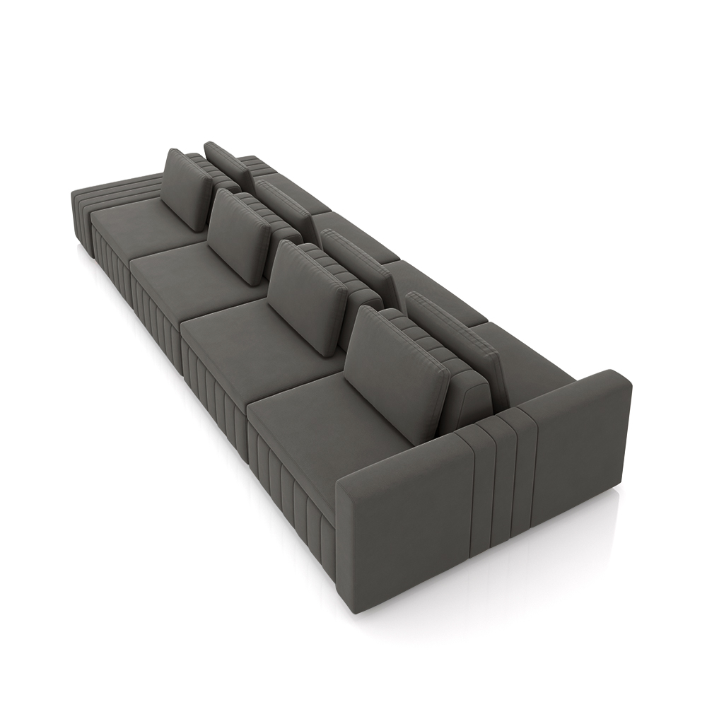 Sofá Ilha com Encosto e Almofadas Móveis Olimpo 465cm Modulado Veludo Grafite G45 - Gran Belo